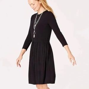 J. Jill Stretchy Knit Casual Dress Black Long Sleeve Pleated Dress